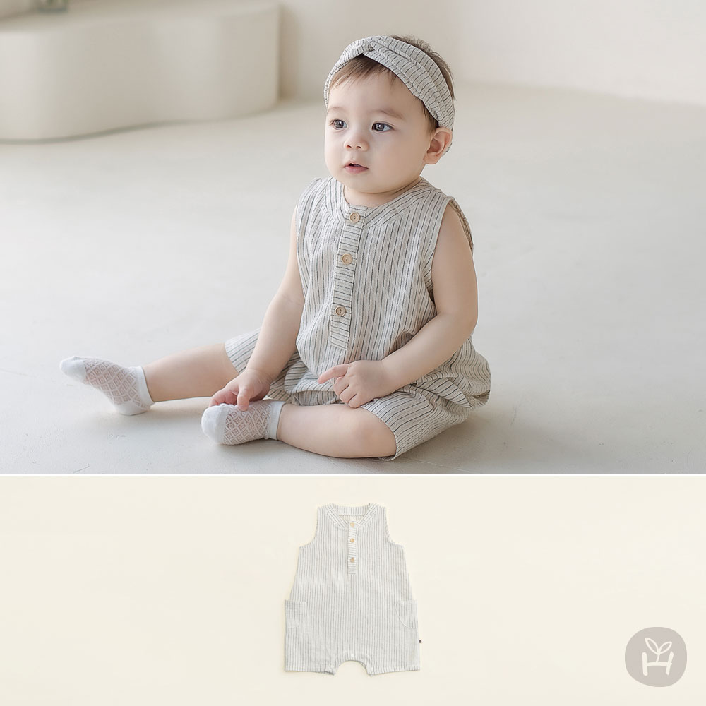 Leven Neutral Striped Baby Overalls