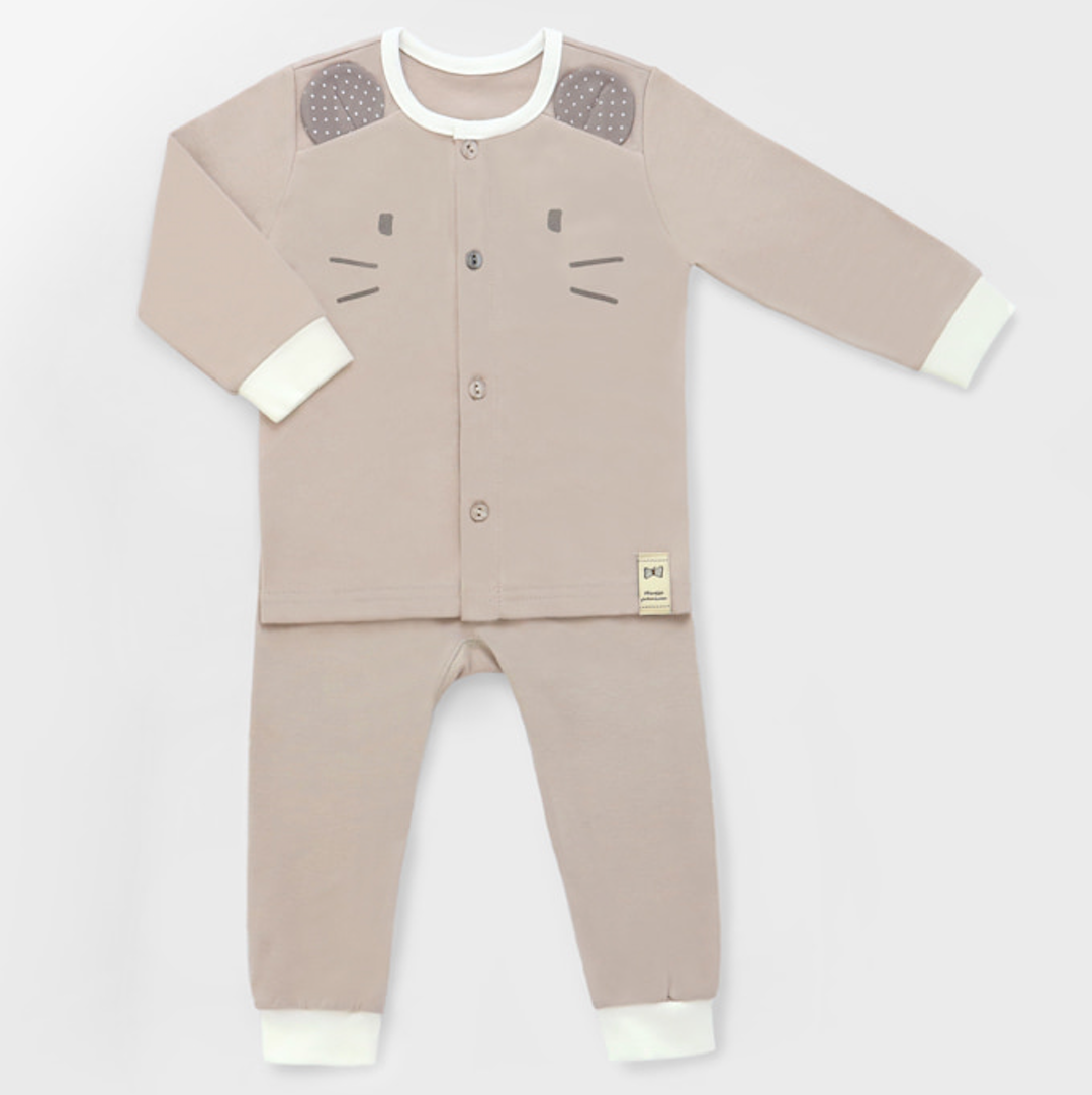 [MEREBE] Milk Brown Mouse 100% Cotton Long Sleeve Baby PJ Set
