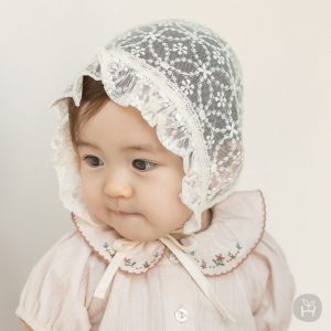 Prina White Lace Baby Bonnet 