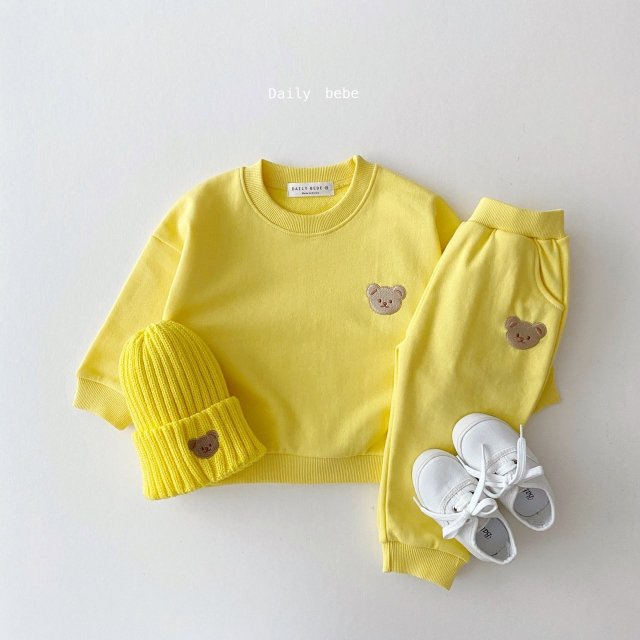 [DAILY BEBE] Teddy Bear Spring Yellow Top and Bottom Set