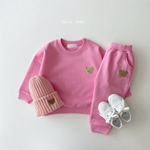 [DAILY BEBE] TEDDY BEAR SPRING PINK TOP AND BOTTOM SET
