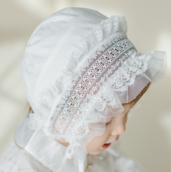 Angeling White Lace Baby Bonnet