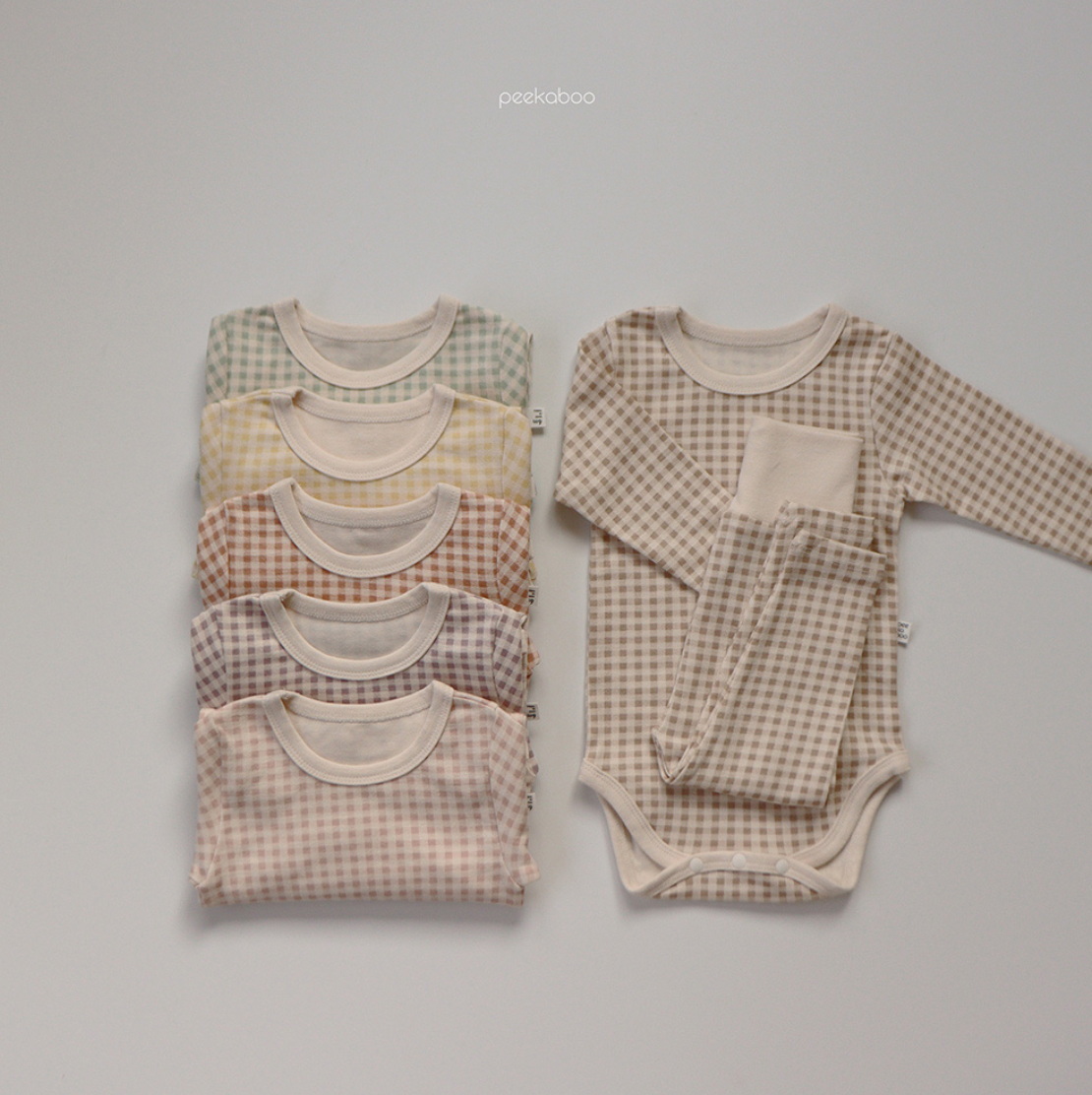 [Peekaboo] Checkered Cotton Blend Long Sleeve Baby Bodysuit Set