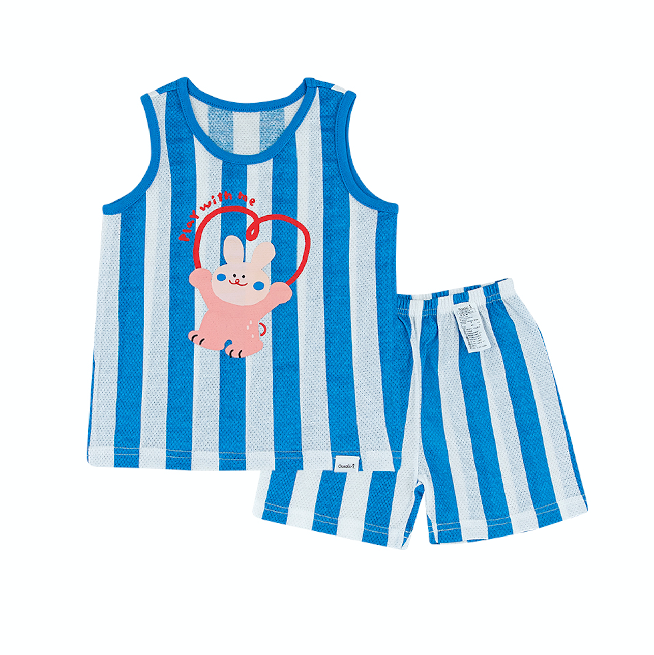 Summer Blue Bunny Toddler Mesh PJ Tank and Shorts Set