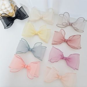 Lovely Chiffon Large Ribbon Hairpin for babies in ivory, yellow, blue-green, pink, gray, indie pink, lavender pink, light pink, and black