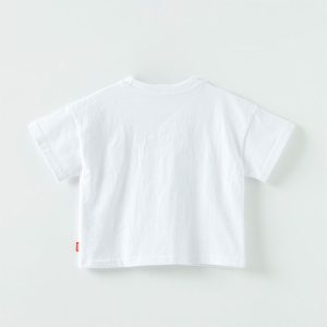 Child’s white t-shirt with colorful 'PLAY' print, made from soft 100% cotton, perfect for everyday wear