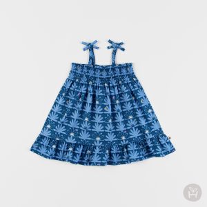 Adorable Spica Baby Girl Summer Dress in vibrant blue floral print, available in sizes 90 to 110, perfect for stylish and comfortable summer outings.