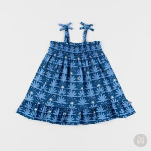 Adorable Spica Baby Girl Summer Dress in vibrant blue floral print, available in sizes 90 to 110, perfect for stylish and comfortable summer outings.