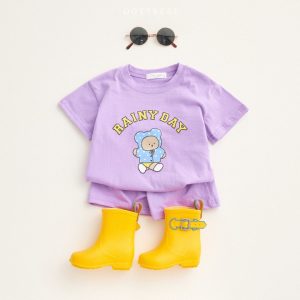 Rainy Day Top and Bottom Set from Korean brand Oottbebe, featuring colorful t-shirts and shorts in various shades