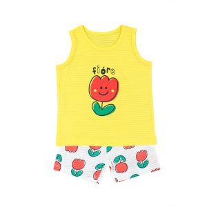 Child in a Tulip Sleeveless PJ Set smiling, with a Buy 2 Get 1 Free offer banner, ideal for summer comfort.