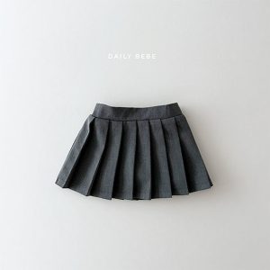 Two autumn pleated skirts by Daily Bebe, one in tan and one in gray, displayed on a white background, ideal for girls' fall fashion