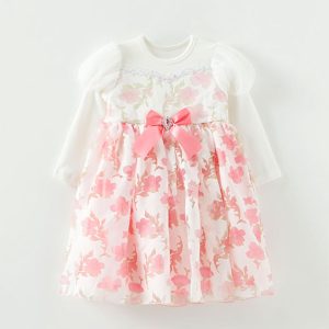 Emma Rose pink dress for girls with flower lace, jewel ribbon waistline, and sparkling sequins, perfect for transforming into an elegant princess