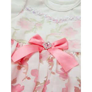 Emma Rose pink dress for girls with flower lace, jewel ribbon waistline, and sparkling sequins, perfect for transforming into an elegant princess